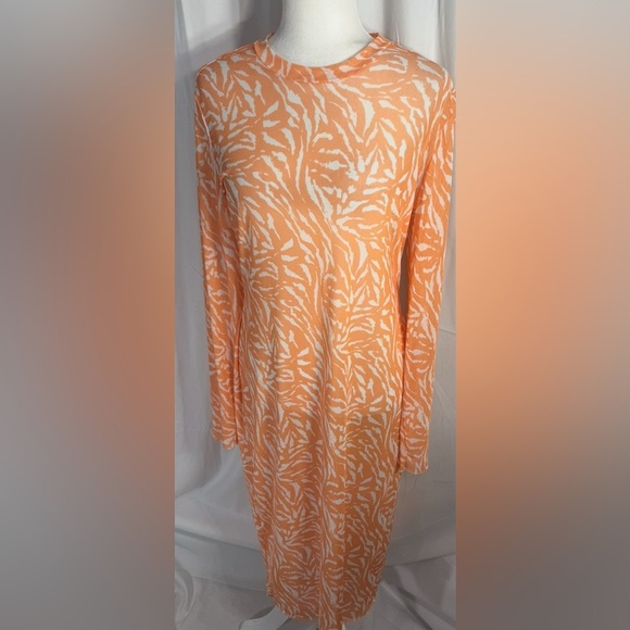 AFRM Mesh Sheer Orange Print Midi Dress 1X - Picture 2 of 10